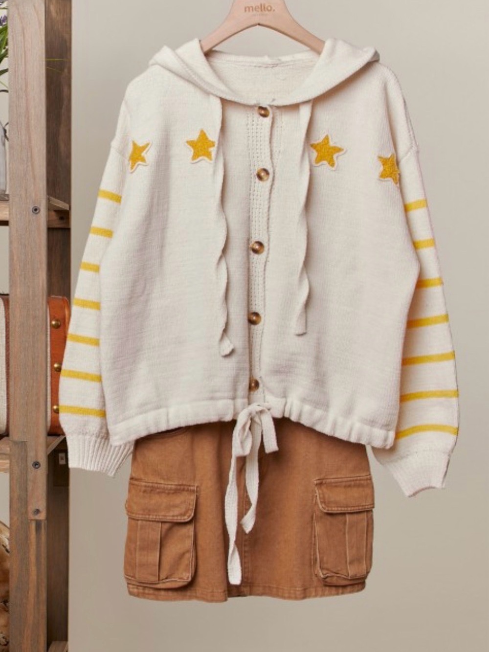 Mello Cream & Yellow Star Hooded Cardigan -